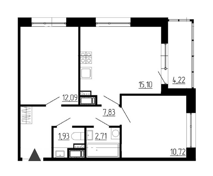 Двухкомнатная квартира в : площадь 49.3 м2 , этаж: 2 – купить в Санкт-Петербурге